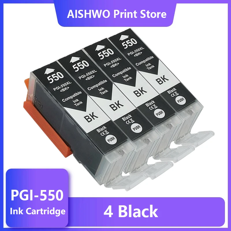 

4 Black PGI550 PGI-550 Ink Cartridge For Canon PGI 550 XL PIXMA IP7250 MG5450 MX925 MG5550 MG6450 MG5650 MG6650 IX6850 MX725