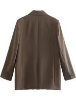Willshela Women Fashion With Pockets Brown Single Button Blazer Vintage Notched Neck Long Sleeves Female Chic Lady Outfits 2