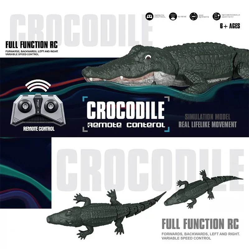 RC Boat Ship Toy Simulation Crocodile Head 2.4G Remote Control Joke Alligator Decoy Electric Toys Summer Water Spoof Toys Gift 4