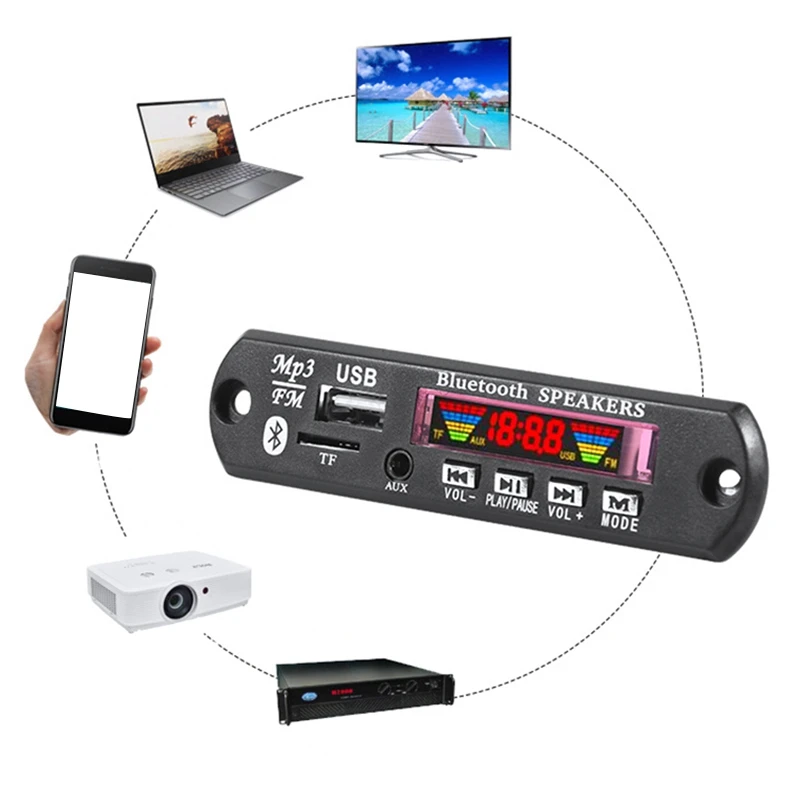 WMA 디코딩 보드, 블루투스 5.1 무손실 디코딩 보드, 2x30W 증폭기, MP3 리시버 모듈, 지지대 FM 라디오