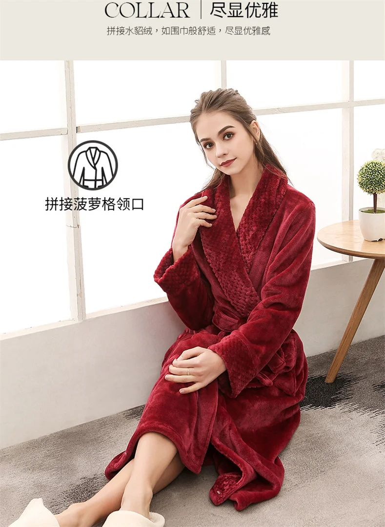 Plush Flannel Bathrobe for Women Long, Warm, Winter Night Robe 40