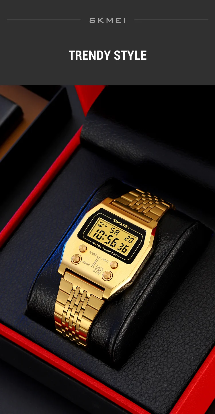 Herrklocka digital rostfritt stål sport retro led vattentät_voghion.com