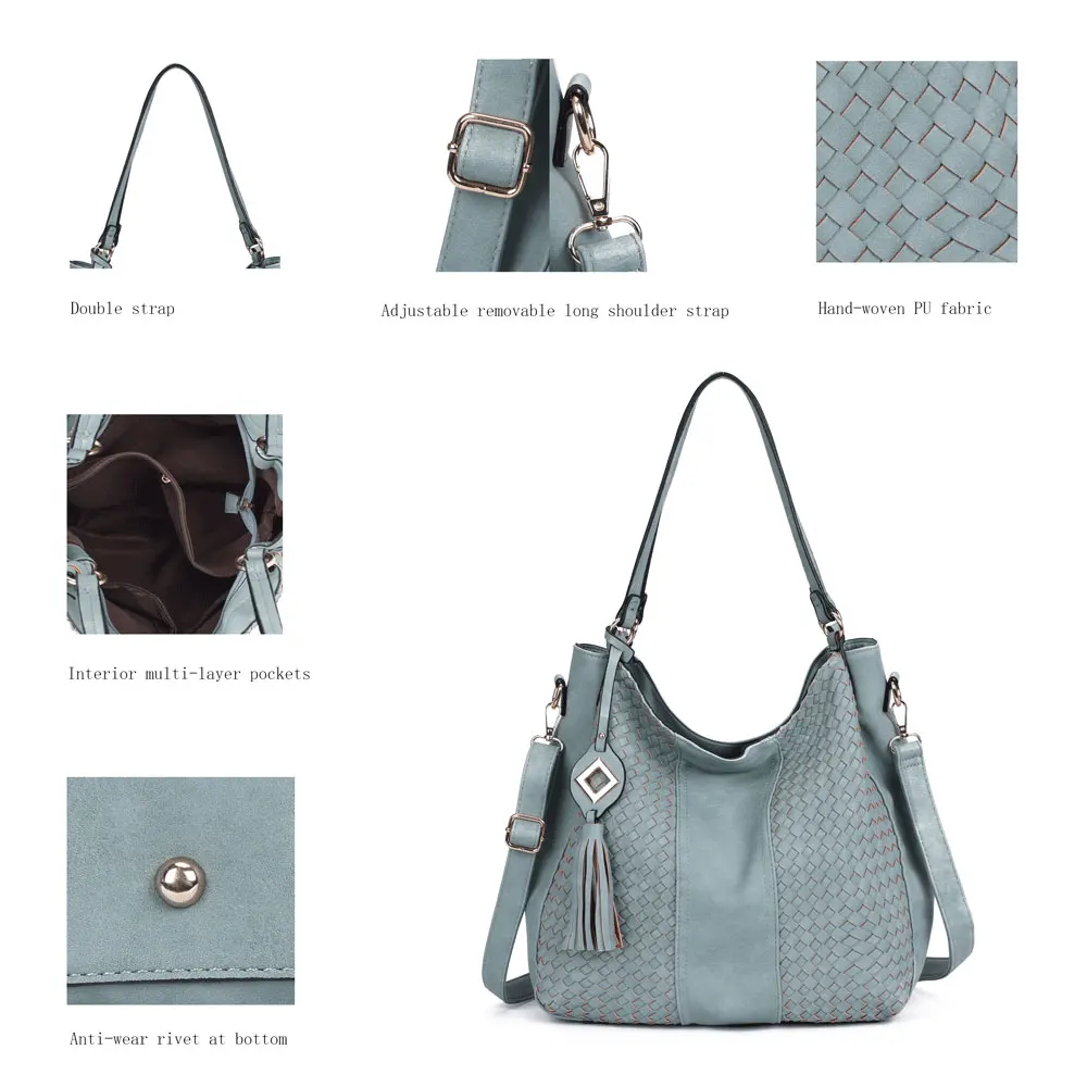 Stylish Woven PU Tote Bag with Adjustable Strap & Zipper Closure, Tassel Accent, Versatile Hobo Shoulder Handbag for Women's