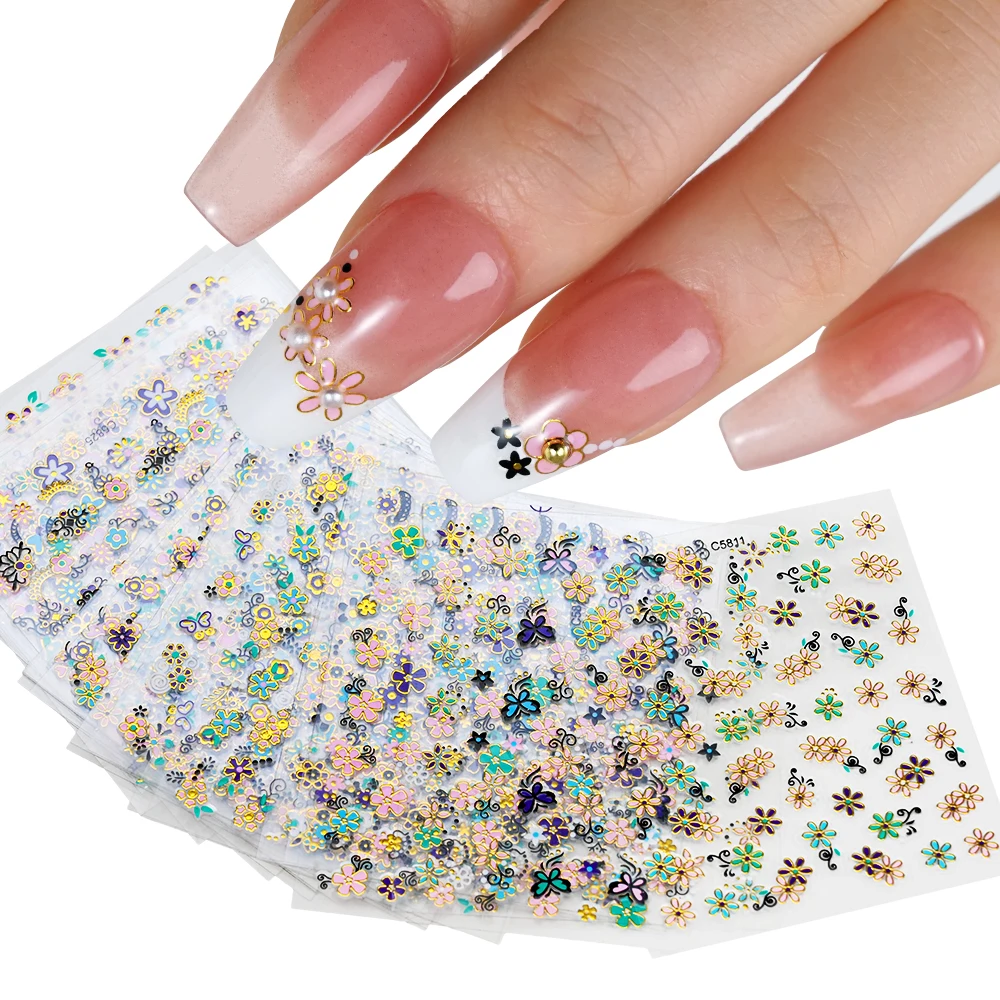 

30Pcs Colorful Flower Nail Art Stickers Kawaii Petals Florals Daisy Flower Adhesive Sliders 5x6cm 3D Butterfly Nail Art Decals