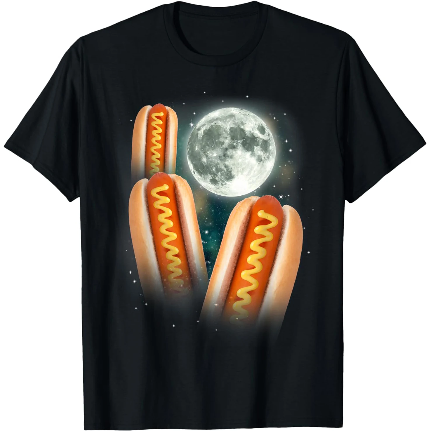 Three Moon Lustige 3 Heulende Hotdogs Meme T-Shirts für Männer und Frauen Baumwolle Humor Streetwear T-Shirt Kurzarm Unisex Lose Kleidung