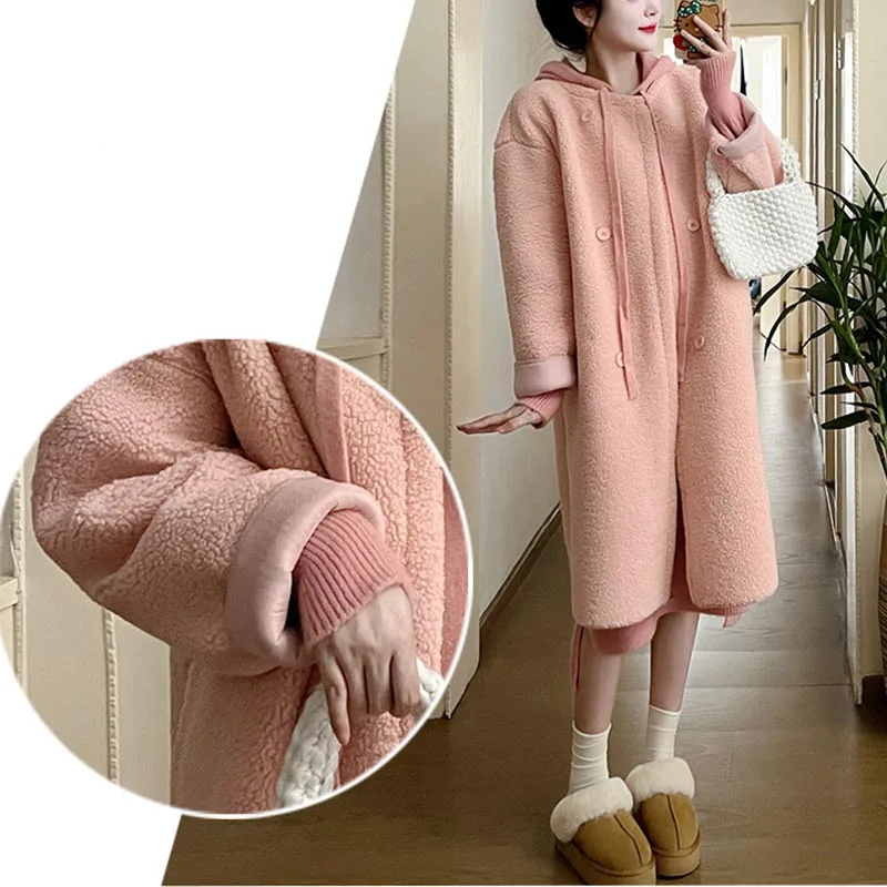 Maternity Coat Thicken Fleece Parka Puffer Jacket Long Winter Hooded Jacket Warm Coat Fashion Pregnant Women Clothing