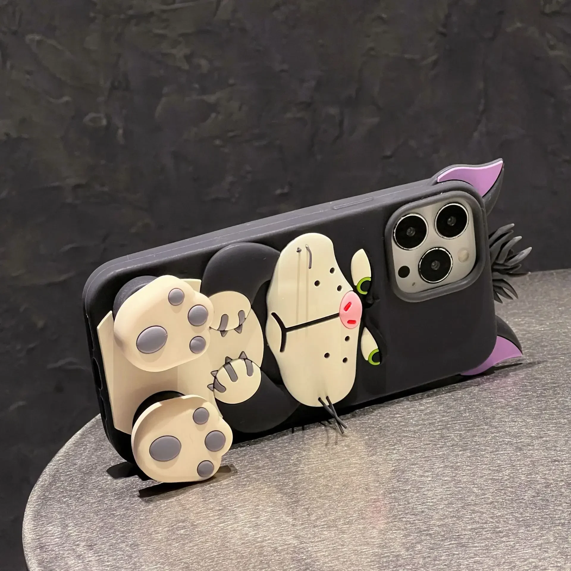 

3D Phone Case for Iphone 11 12 13 14 15 Pro Max 14 15 Plus Cartoon Lucifer the Cat Stand Silicone Full Coverage Phone Cover