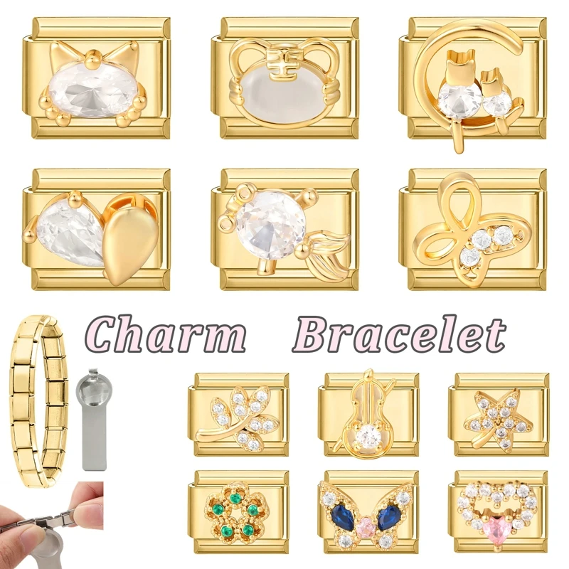 Italian Charm Links Bracelet Stainless Steel Women DIY Jewelry Accessories