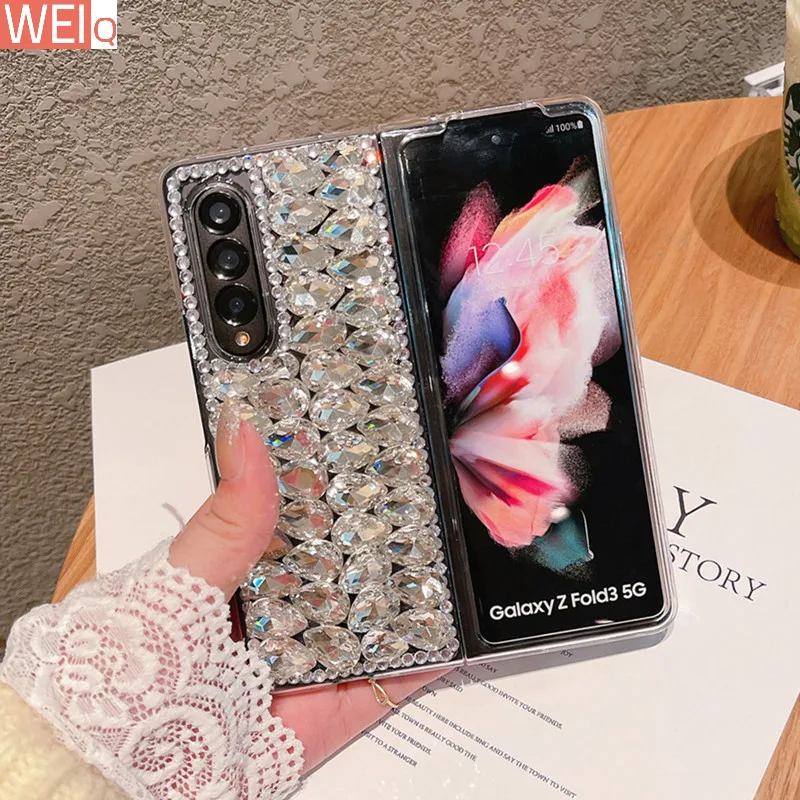 

Роскошный блестящий чехол со стразами для телефона Samsung Galaxy Z Fold 3 Samsung Fold 4 DIY, Жесткий Чехол из поликарбоната со стразами