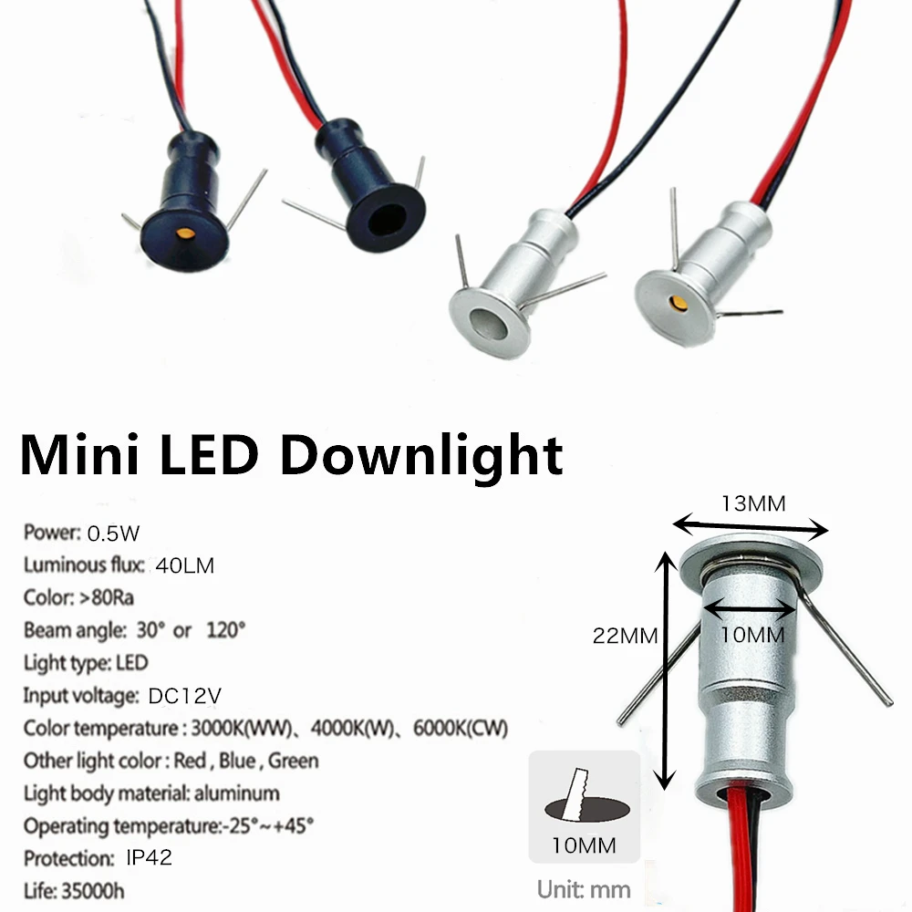 10mm Mini Spot Light 0.5W LED Spotlight DC12V Dimmable Spotlights Recessed Led Downlight Ceiling Lamp Showcase Display Lighting 3