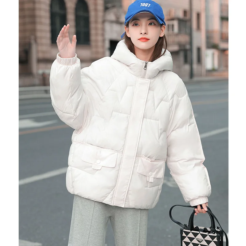 

Women's Clothing White Down Clothes Duck Down Windproof Warm Hooded Coat Winter New Korean Fashion Puffer Padded Outwear Tops
