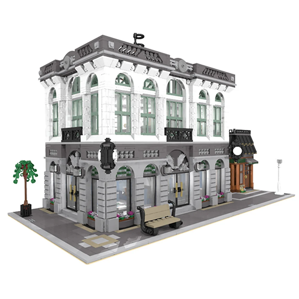 Buildmoc Street Architecture Modular Brick Bank Coffee Shop Building Blocks Per Modello Commerciale Retrò Per Bambini Birthdaygift