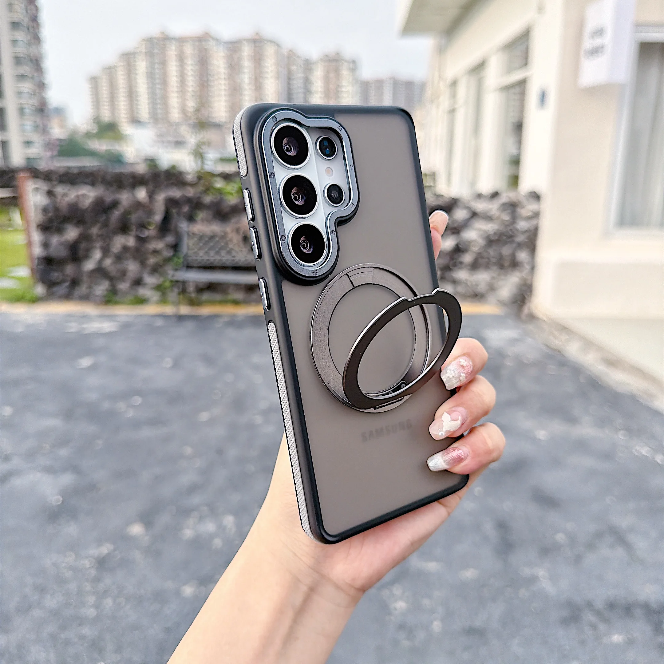 Matte Phone Case with 360° Rotatable Magnetic Kickstand and Lanyard - Protective Cover