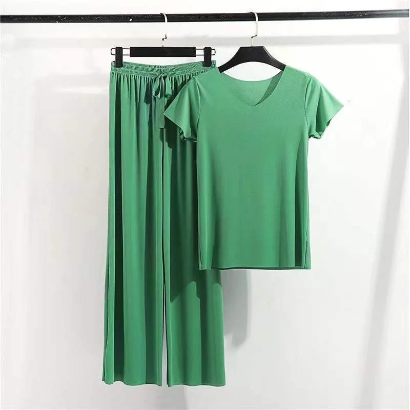 Women's Home Clothes Suit Of Lady House Summer Living Room Wear Autumn Loose Homewear Pants Two Piece Set For Women Cute Pajamas 3