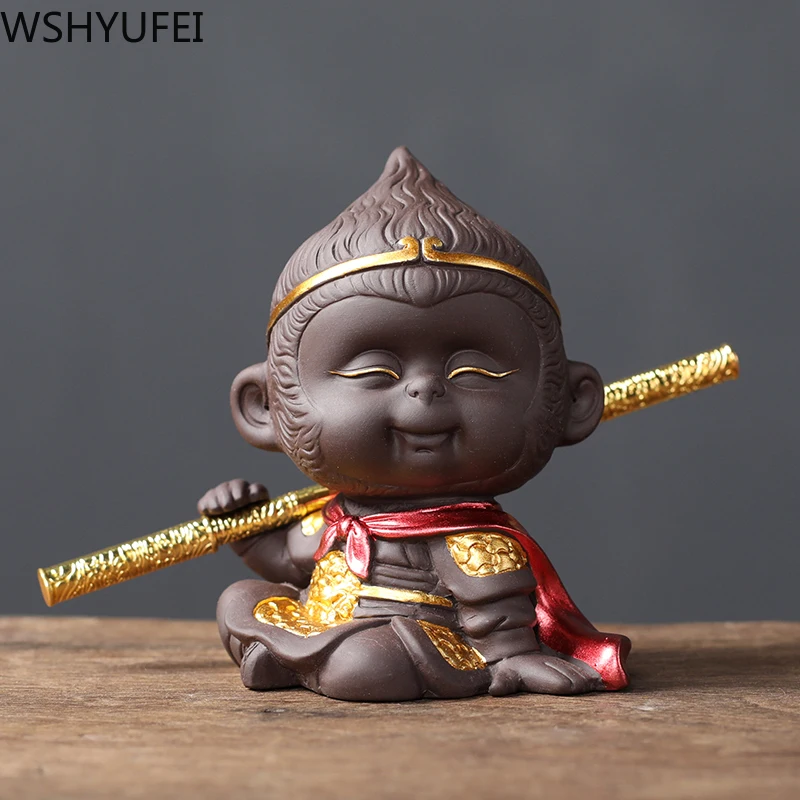 1PCS Handmade Purple Clay Monkey King Figurine Car Ornament Creative Tea Play tea Pets Boutique Tea Table decoration Crafts Tea Pet Ornaments