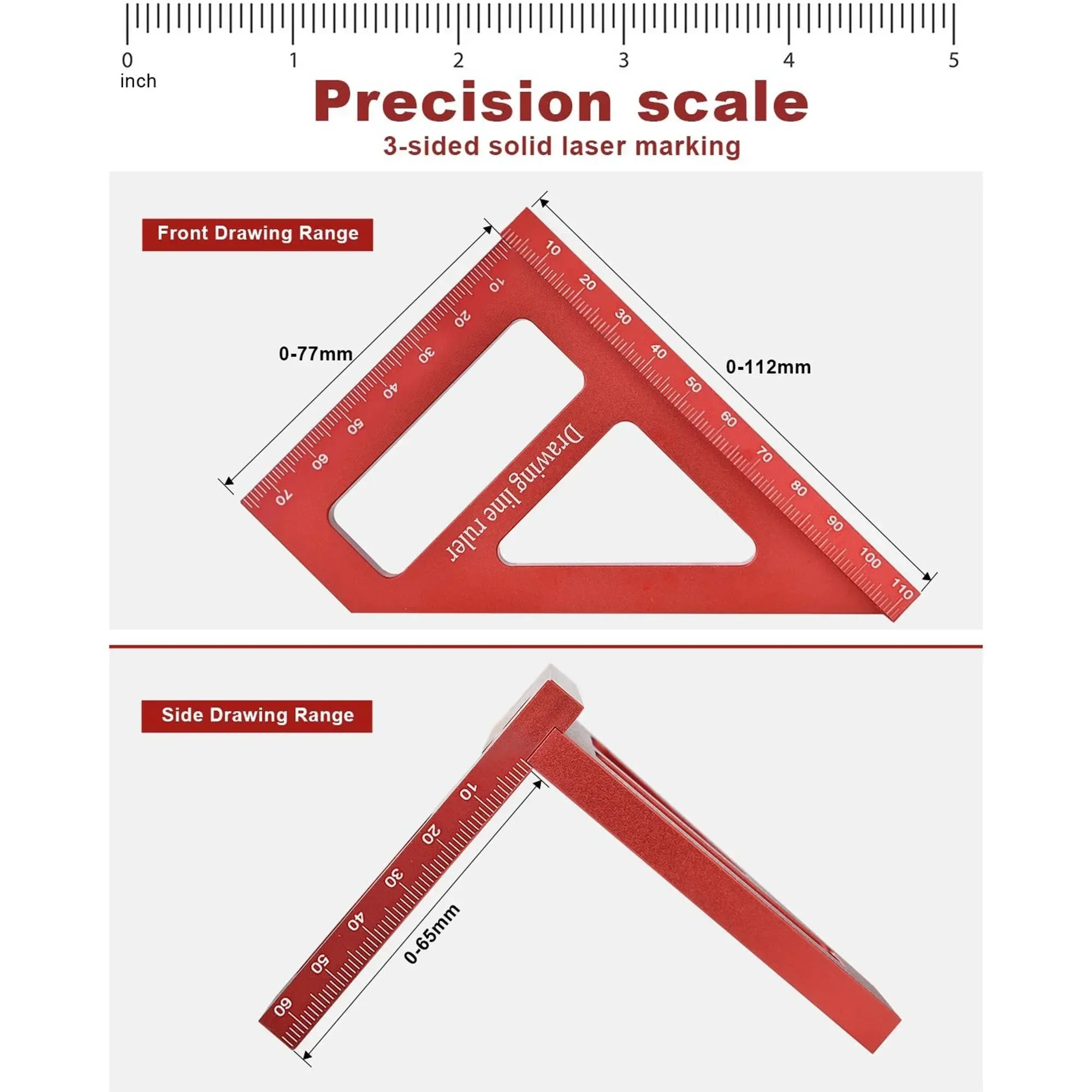 Aluminum Alloy 45-90 Degree Triangle Ruler Multifunctional Woodworking Angle Ruler Drawing Measuring Tool For Carpenter DIY