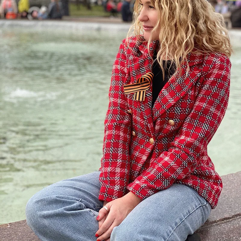 Blazer Femme à Carreaux - Double Boutonnage, Coupe Classique - Parfait Pour Le Bureau Ou Le Quotidien