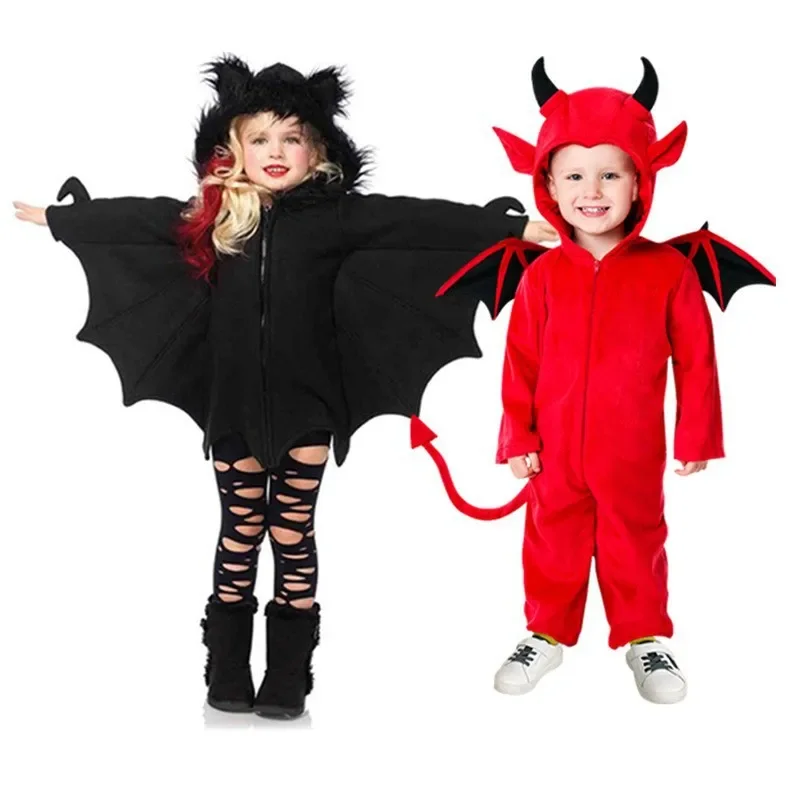 

Новый детский костюм для косплея сатаны маленького дьявола, костюм на Хэллоуин для мальчиков и девочек, костюм летучей мыши для представлений, Школьный костюм
