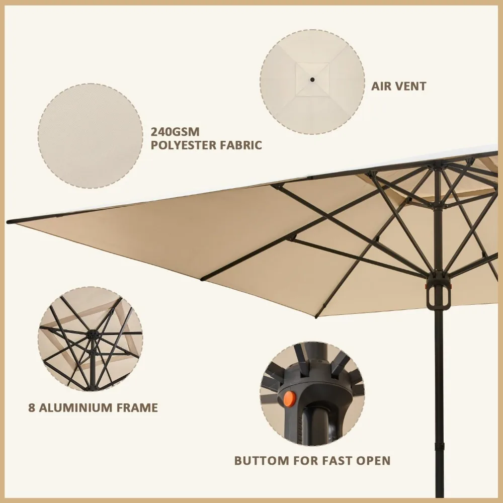 Patio Umbrella, 13.1' x 13.1' Aluminum Large Umbrella Umbrella Base, Heavy Duty Umbrella for Garden, Deck and Park Pool, Beige 3