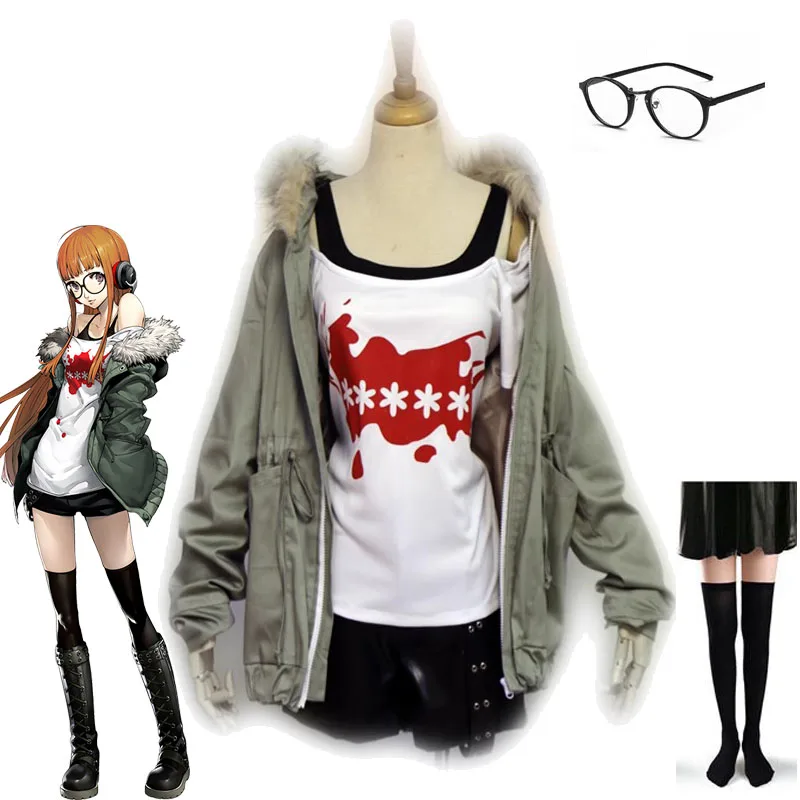 

Persona 5 Sakura Futaba Cosplay Costume And Glasses The Phantoms Navi Anime Clothing Female Hacker Ali Baba Uniform Sets