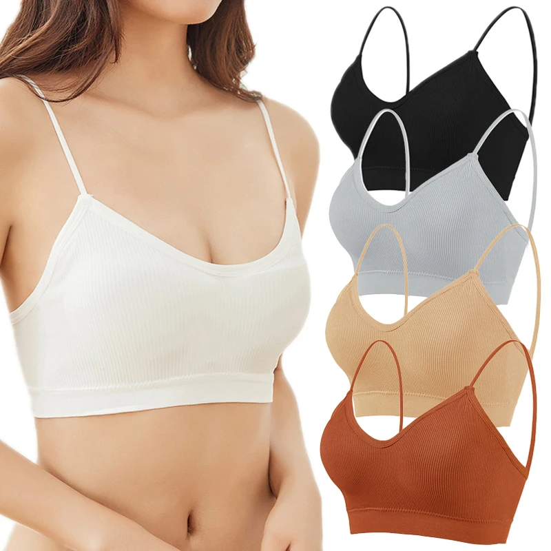 3 Pack Padded Bralettes For Women Sports Bras Ribbed Wireless Cami