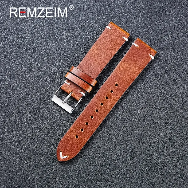 Premium REMZEIM Quick Release Leather Watch Strap - Soft Casual Belt Bracelet