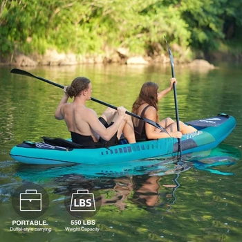 13'6”/11' Inflatable Recreational Kayak - 2 Person with Drop Stitch Floor and Accessories Including Kayak Seats with High 4