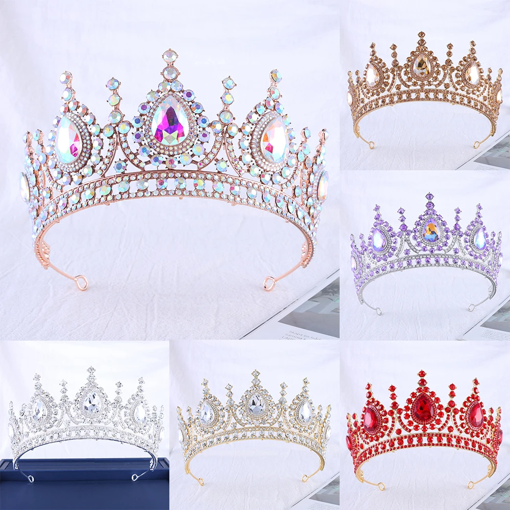 

Luxury Women Tiara Bridal Gem Crystal Wedding Crown Colorful Queen Tiara For Party Jewelry Hair Accessories