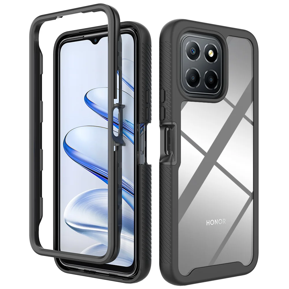 360-Degree Protection Armor Phone Case with Shockproof Clear Acrylic Back Cover