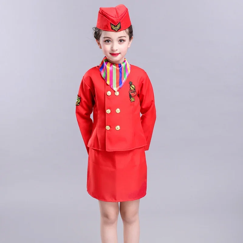 thumbnail image 1 of 2024 Disfraces de cosplay de azafata para niños, uniformes de servicio de aerolínea para niñas, conjunto de ropa de actuación para fiesta de Halloween, 1 of 5