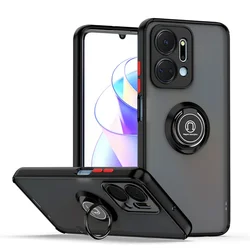 Shockproof Matte Case with Car Magnet Ring Holder Cover for Huawei P70 Pro (Black)