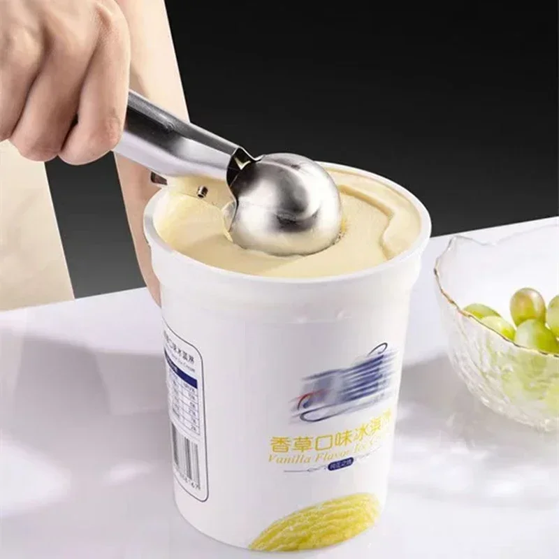 Ice Cream Scoop Stainless Steel Dual-purpose Ice Cream Scoop Multifunctional Fruit Scoop Ice Cream BallScooper Kitchen Supplies Cube