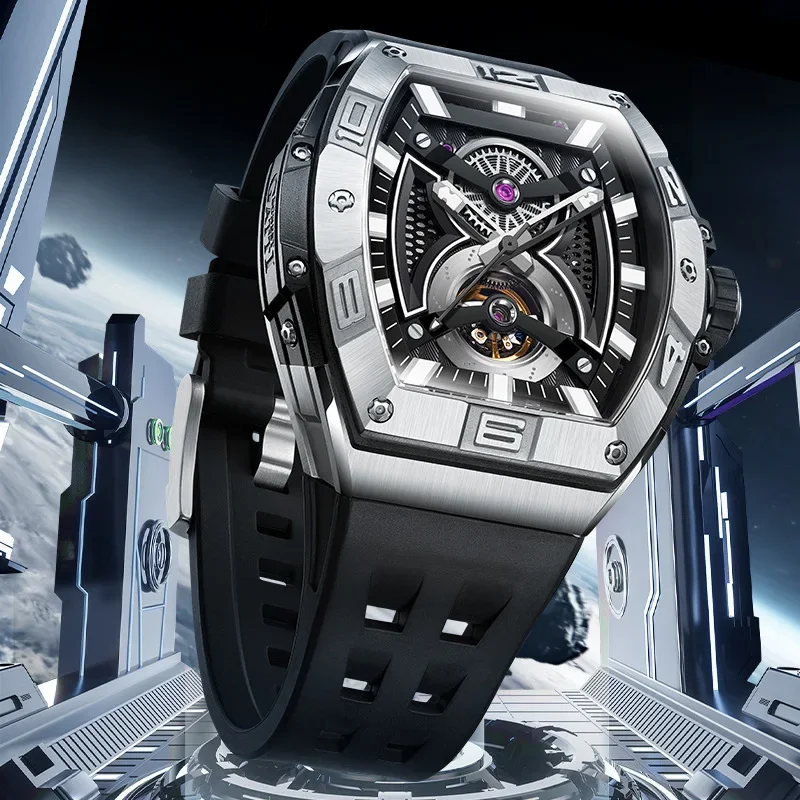 BONEST GATTI watch men's multifunctional wine barrel shaped large dial hollow tourbillon