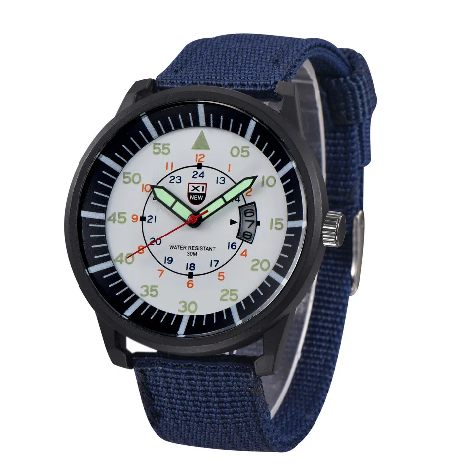 

Military Mens Quartz Watch Round Dial Nylon Strap Watch With Date Causal Fashion Luminous Pointer And Scals Sport Wrist Watch