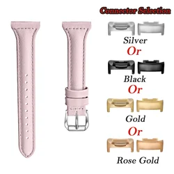 Leather Strap Fashion Casual Wristband with Metal Connector and Classic Buckle - Rose Gold Connector (Pink)