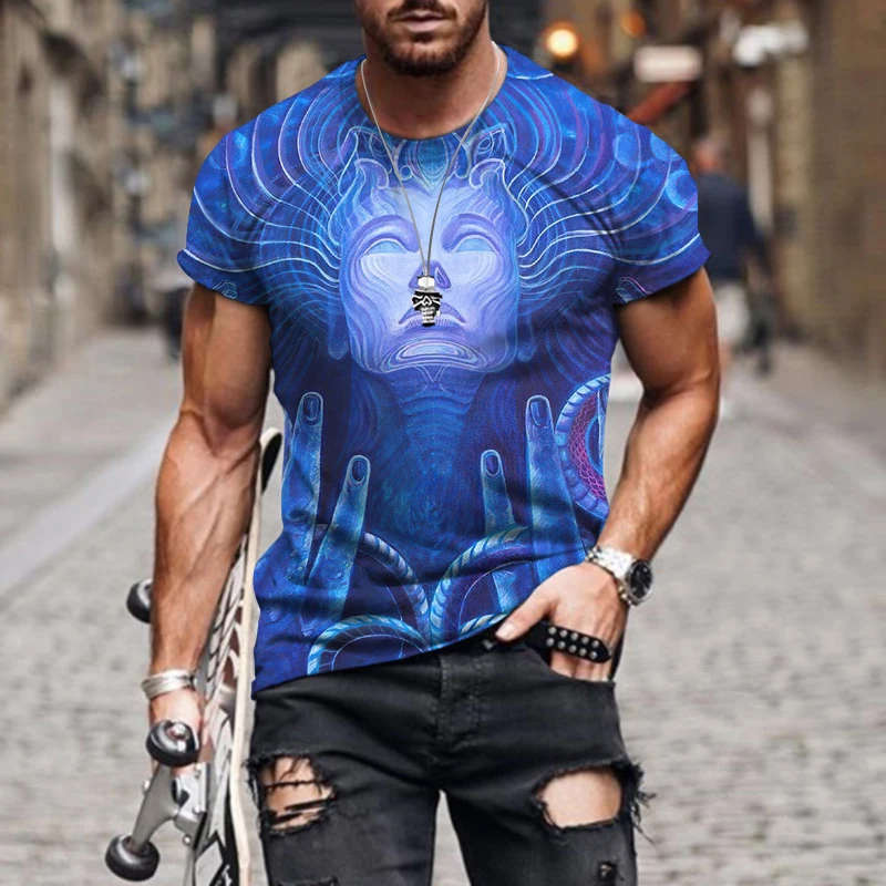 2022 Summer New Abstract Painting 3D Printing Oversized Loose Retro Short Sleeve Fashion Print Crew Neck Sports Casual Men's T-S fred perry t shirt T-Shirts