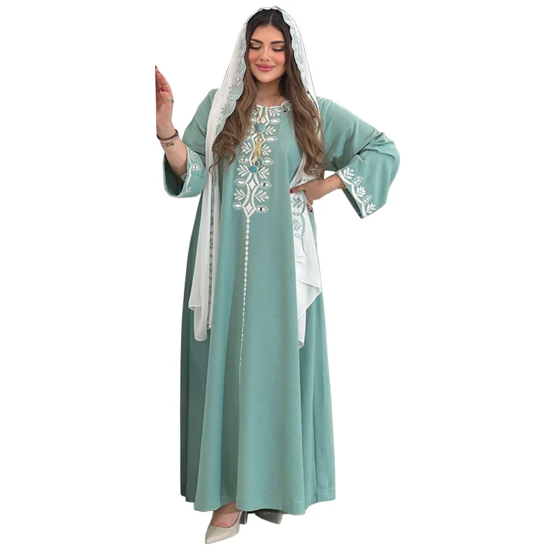 AB250 Muslim Women's Middle Eastern Arab Fashion Robe Jalabiya with Exquisite Floral Embroidery  Dress for Women