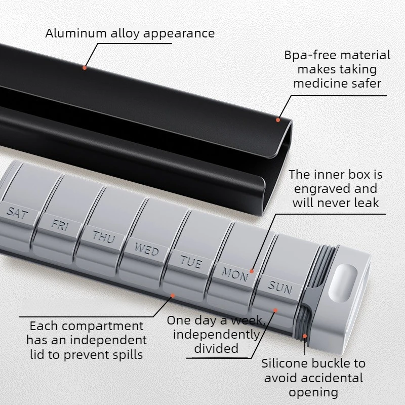 Premium Aluminum Alloy 7-Day Pill Organizer - Durable, Portable Medication & Vitamin Storage Case