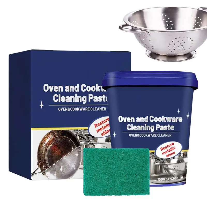 Stainless Steel Cookware Cleaner 100g Powerful Fast Acting Cookware Cleaner with Sponge Multi-functional Cleaning and Stain