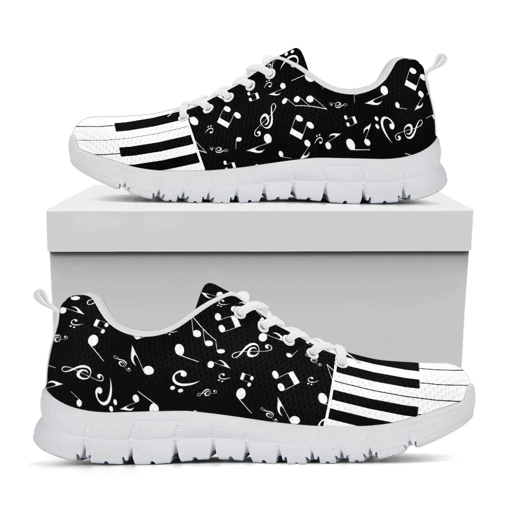 Women Casual Flats Shoes 3D Piano Keyboard Musical Print Classic Lace Up Mesh Sneakers Females Trainer Footwear Girl