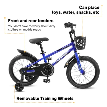 Kids Bike 14 inch for Boys & Girls with Training Wheels, Freestyle Kids' Bicycle with Bell,Basket and fender. 5
