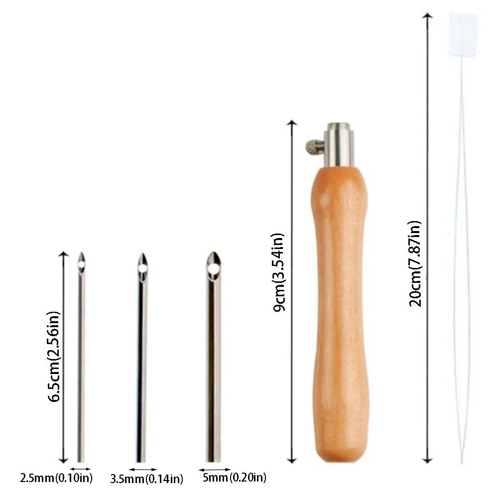5개입 2.5mm/3.5mm/5mm 펀치 니들 세트 나무 손잡이 조절 가능한 재봉용 송곳 세트 DIY 자수 공예 자수 바늘