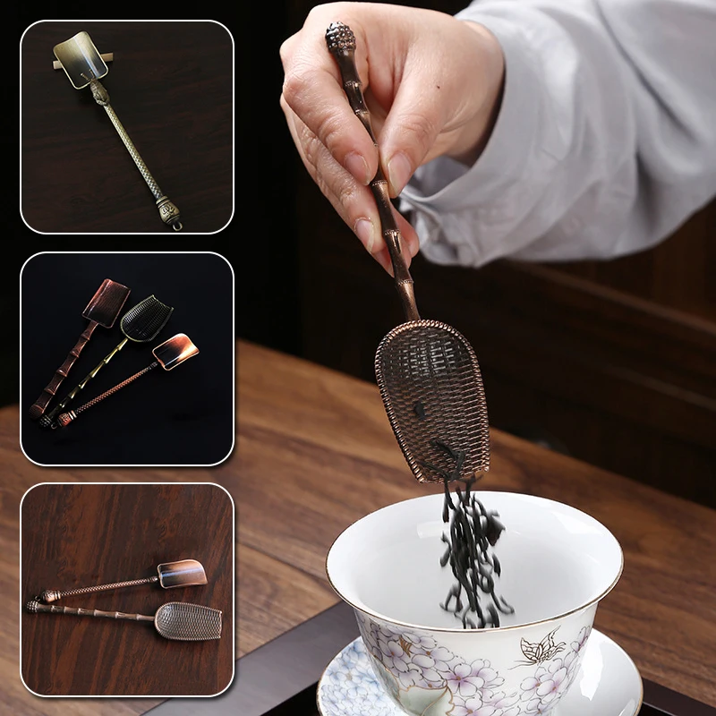 Tea Spoons Camping Utensils Set Retro Metal Chinese Tea Scoop Spoon Teaspoon Tea Set Shovel Leaves Chooser Holder Ceremony Utensils Accessories Tool
