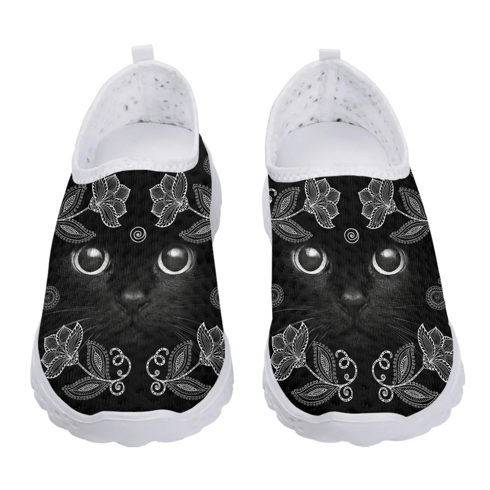 Shoes For Women Retro Tribal Cat Design Mesh Walking Shoes Summer Popular Lightweight Non-slip Sneakers Casual Indoor Flats Gift