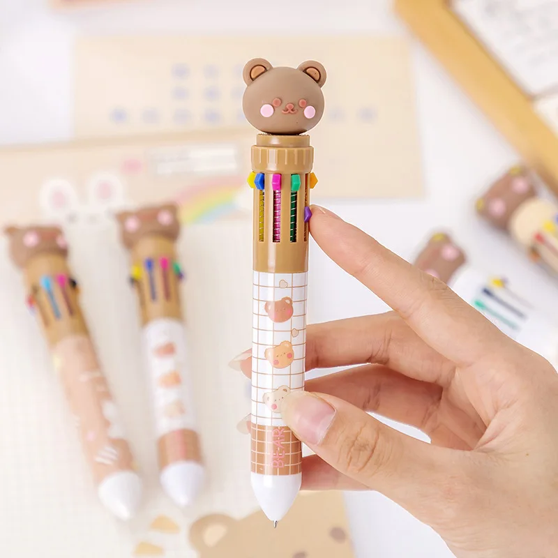 Kawaii Multi-Color Pen All-in-one Stationery Set Learning Office Supplies  Bear 10 Colors Ballpoint Oil Creative Rollerball Pen - AliExpress