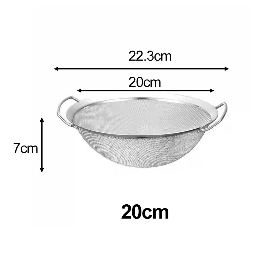 

Sifter Mesh Sieve 20/25/28cm Lightweight Round Base Silver Stainless Steel With 2 Handles Brand New High Quality