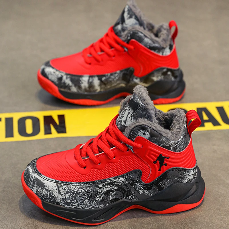 Kids Sneakers Winter Warm Cotton High-top Comfortable Flat Casual Walking Shoes Breathable Outdoor Sports Basketball Shoes Kids