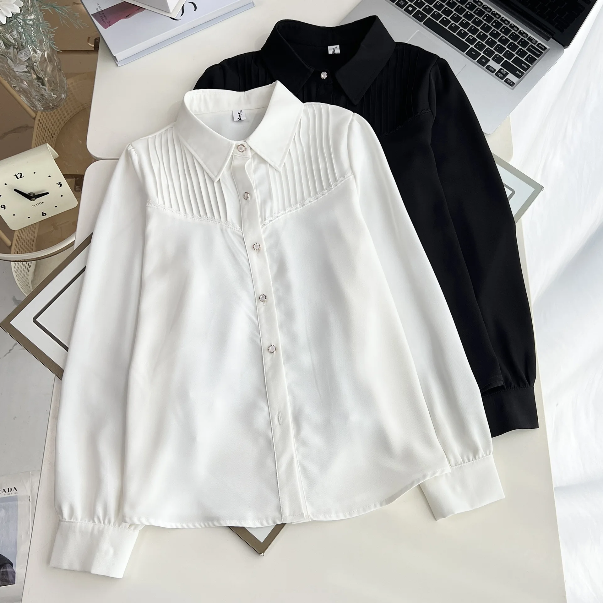 Plus Size Women's Blouses 2025 Autumn New Style Fashionable And Stylish Patchwork Fold Long Sleeved non-ironing Business Shirts