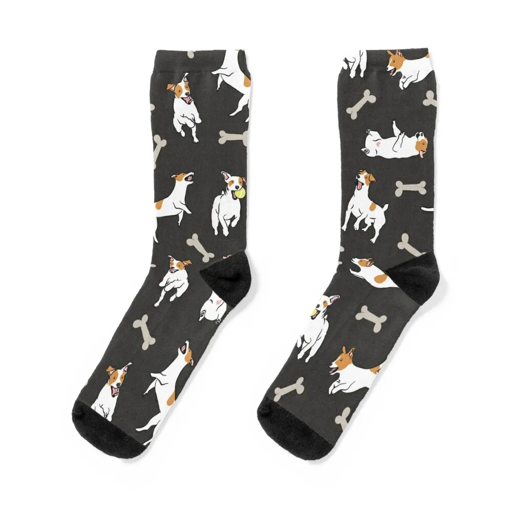 

Playing Jack Russell Terrier - Black Background Socks set loose Socks For Girls Men's