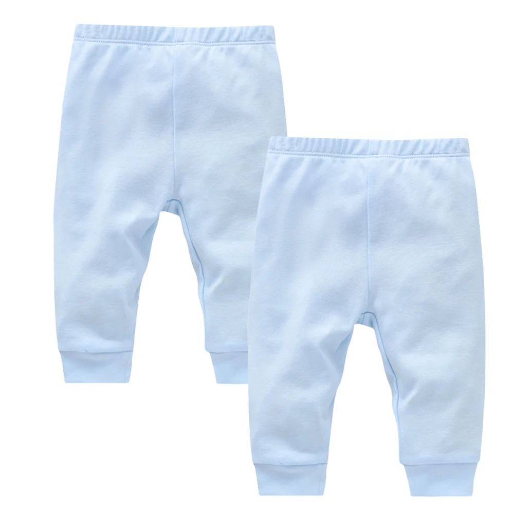 2 Pcs/lot Newborn Baby Boys Girls Long Pants 0-12 Months Solid Blue Design 100% Cotton Infant Trousers
